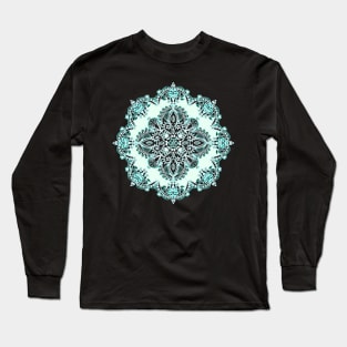 Aqua Lace Mandala on Cream Long Sleeve T-Shirt